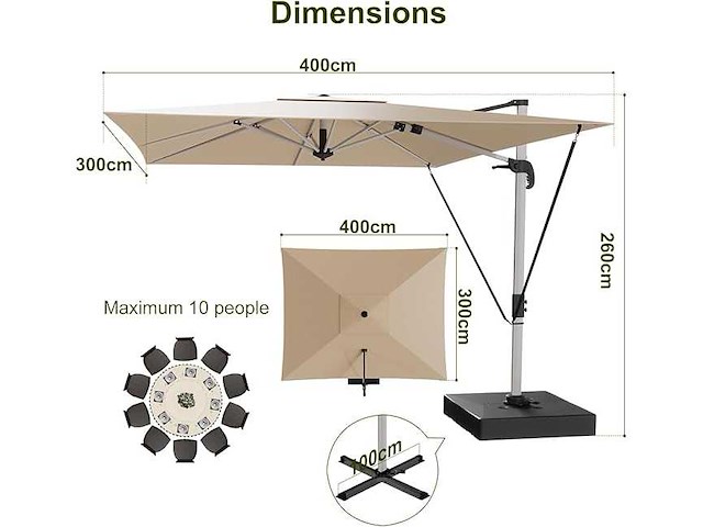 Triumphkey rechthoekige cantilever parasol opvouwbare en verstelbare tuinparasol - afbeelding 3 van  7