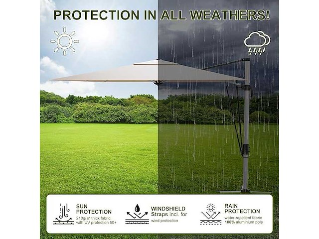 Triumphkey rechthoekige cantilever parasol opvouwbare en verstelbare tuinparasol - afbeelding 5 van  7