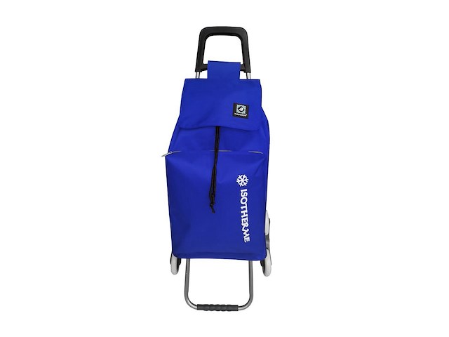 Trolley boodschappenwagentje - 55 liter - 3 wielen - met koelvak - blauw - afbeelding 1 van  11