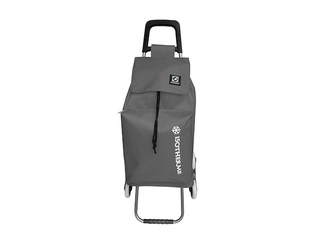 Trolley boodschappenwagentje - 55 liter - 3 wielen - met koelvak - grijs - afbeelding 1 van  11