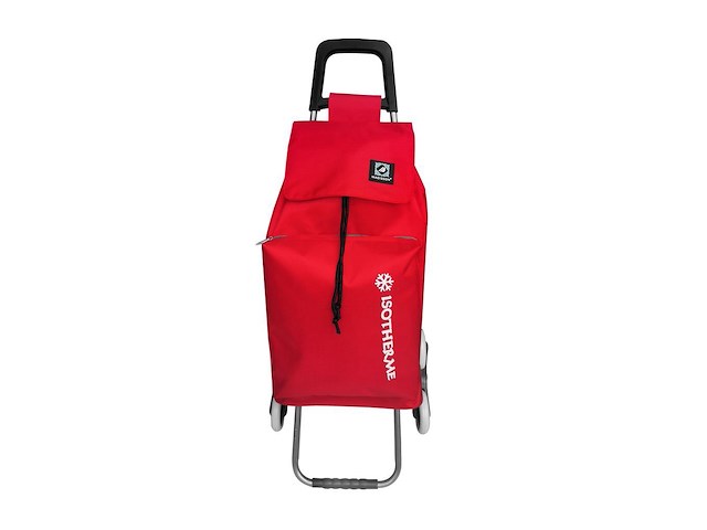 Trolley boodschappenwagentje - 55 liter - 3 wielen - met koelvak - rood - afbeelding 1 van  11