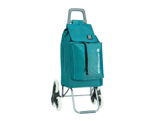 Trolley boodschappenwagentje - 55 liter - 3 wielen - met koelvak - turquoise - afbeelding 1 van  11