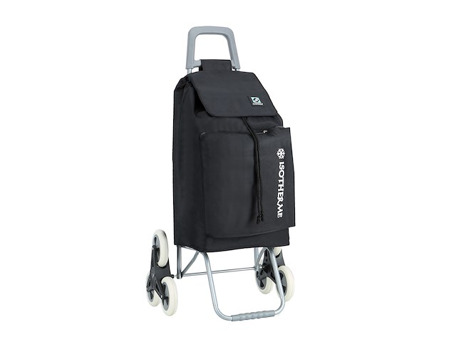 Trolley boodschappenwagentje - 55 liter - 3 wielen - met koelvak - zwart - afbeelding 1 van  11