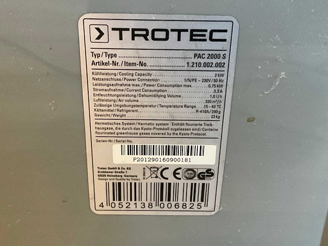 Trotec pac 2000 s airconditioning - afbeelding 3 van  4