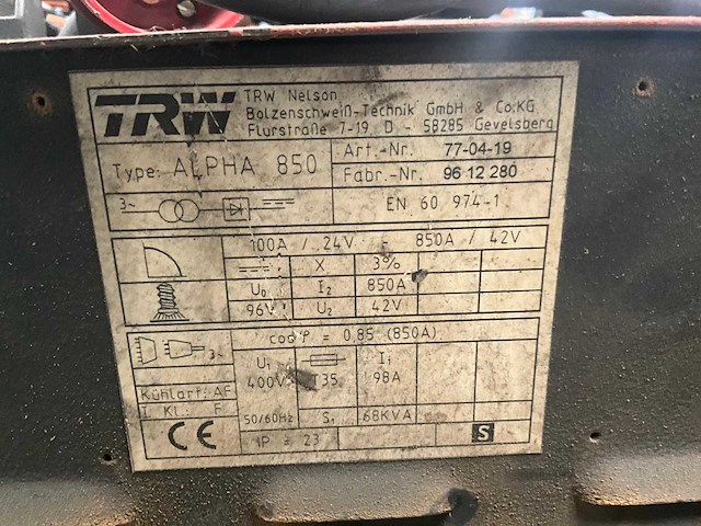 Trw nelson alpha 850 stift lasmachine/apparaat - afbeelding 1 van  4