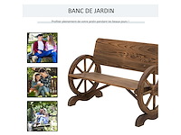 Tuinbank 3-zits rustieke stijl chique armleuningen charette-wielen houtsparrenbehandelde verkoling - afbeelding 4 van  7