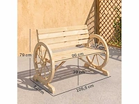 Tuinbank houten bank 3 zitplaatsen rustieke stijl chique armleuningen wielen charette - afbeelding 3 van  5
