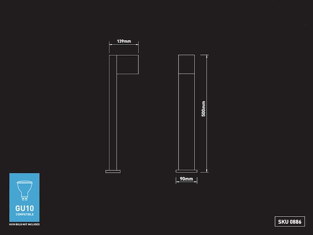 Tuinlamp gu10 50cm fitting zand zwart waterdicht (12x) - afbeelding 7 van  7