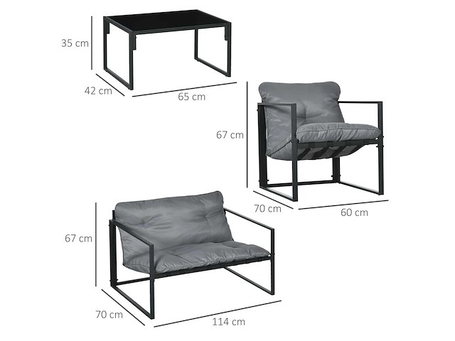 Tuinmeubilair, 4 kamers voor 4 personen met een 2-persoons bank, 2 fauteuils en 1 grijze salontafel - afbeelding 4 van  8