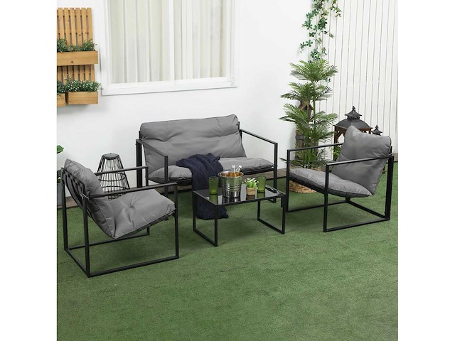 Tuinmeubilair, 4 kamers voor 4 personen met een 2-persoons bank, 2 fauteuils en 1 grijze salontafel - afbeelding 2 van  8