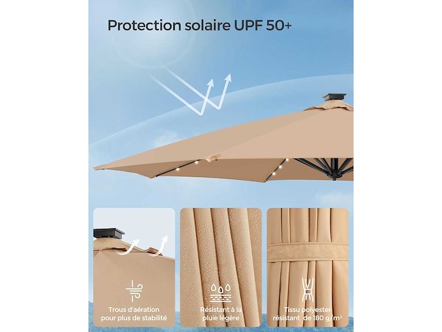 Tuinparasol 300 cm, 28 zonne-led led's, upf 50+, buitenparasol - afbeelding 1 van  2