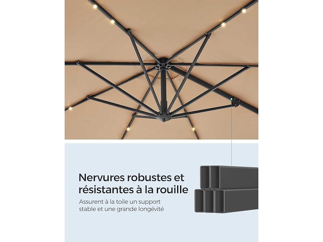 Tuinparasol 300 cm, 28 zonne-led led's, upf 50+, buitenparasol - afbeelding 2 van  2