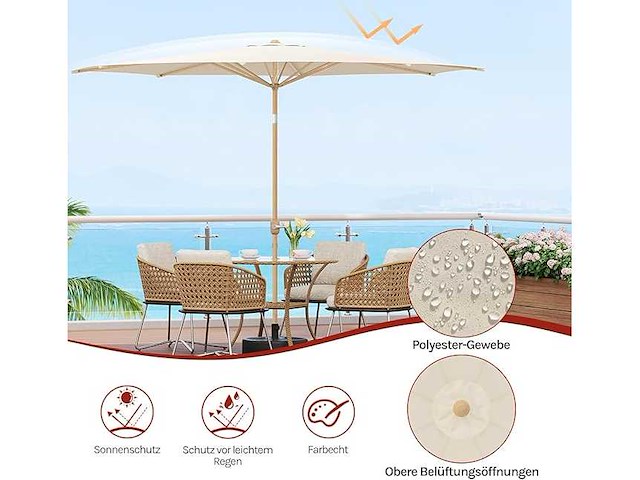 Tuinparasol f300cm upf 50+ met openende/sluitende krukas - afbeelding 4 van  7