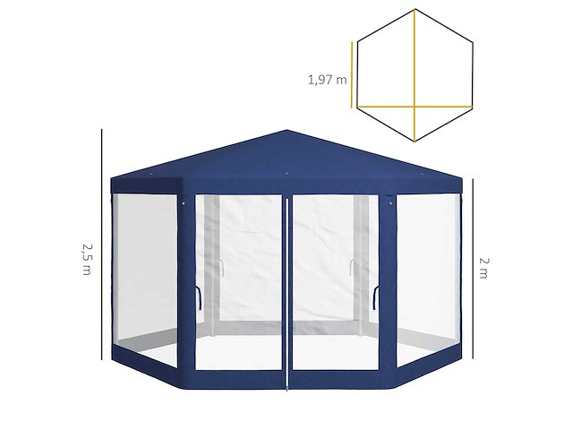 Tuinprieel 3 x 3,4m zeshoekige feesttent met gaas zijwanden - afbeelding 2 van  2
