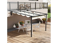 Tuinprieel 3 x 3m, uitschuifbaar luifel, wandbevestiging, metalen frame, crèmewit - afbeelding 1 van  6