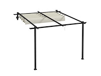 Tuinprieel 3 x 3m, uitschuifbaar luifel, wandbevestiging, metalen frame, crèmewit - afbeelding 2 van  6