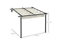 Tuinprieel 3 x 3m, uitschuifbaar luifel, wandbevestiging, metalen frame, crèmewit - afbeelding 3 van  6