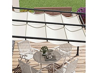 Tuinprieel 3 x 3m, uitschuifbaar luifel, wandbevestiging, metalen frame, crèmewit - afbeelding 5 van  6