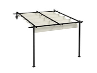 Tuinprieel 3 x 3m, uitschuifbaar luifel, wandbevestiging, metalen frame, crèmewit - afbeelding 6 van  6