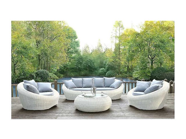 Tuinsalontafel van ivoorkleurig geweven hars - afbeelding 3 van  3