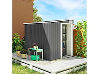 Tuinschuur 2,81 m² met fundering, wandgemonteerde buitengereedschapsschuur van gegalvaniseerd staal, 154x206,5x181cm, donkergrijs - afbeelding 1 van  8