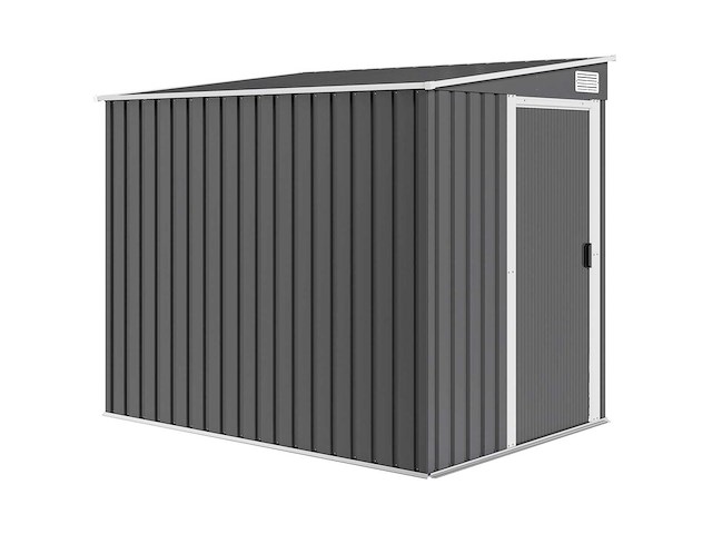 Tuinschuur 2,81 m² met fundering, wandgemonteerde buitengereedschapsschuur van gegalvaniseerd staal, 154x206,5x181cm, donkergrijs - afbeelding 2 van  8