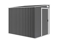 Tuinschuur 2,81 m² met fundering, wandgemonteerde buitengereedschapsschuur van gegalvaniseerd staal, 154x206,5x181cm, donkergrijs - afbeelding 2 van  8