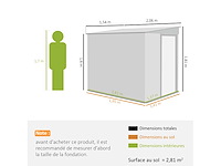 Tuinschuur 2,81 m² met fundering, wandgemonteerde buitengereedschapsschuur van gegalvaniseerd staal, 154x206,5x181cm, donkergrijs - afbeelding 3 van  8