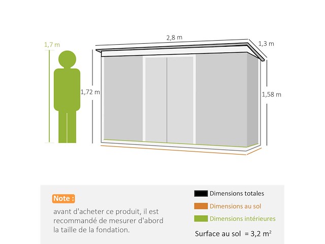 Tuinschuur 3,6 m² gereedschapsschuur met gegalvaniseerd stalen funderingspakket met lichtgroene schuifdeuren - afbeelding 3 van  6