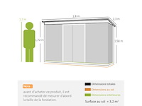 Tuinschuur 3,6 m² gereedschapsschuur met gegalvaniseerd stalen funderingspakket met lichtgroene schuifdeuren - afbeelding 3 van  6