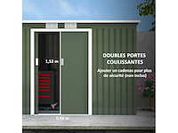 Tuinschuur 3,6 m² gereedschapsschuur met gegalvaniseerd stalen funderingspakket met lichtgroene schuifdeuren - afbeelding 5 van  6
