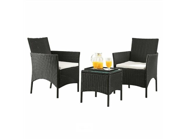 Tuinset - set van 2 tuinstoelen - kunststof 3 delig - rattan met kussens - zwart - afbeelding 1 van  3