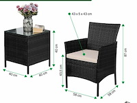 Tuinset - set van 2 tuinstoelen - kunststof 3 delig - rattan met kussens - zwart - afbeelding 3 van  3
