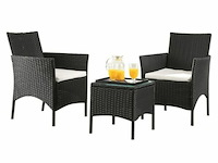 Tuinset - set van 2 tuinstoelen - kunststof 3 delig - rattan met kussens - zwart - afbeelding 1 van  3