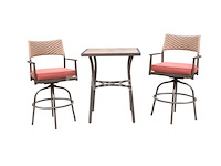 Tuinset 3-delig - barset hoog - bruin wicker + rode kussens - afbeelding 1 van  3