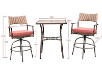 Tuinset 3-delig - barset hoog - bruin wicker + rode kussens - afbeelding 2 van  3