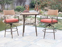 Tuinset 3-delig - barset hoog - bruin wicker + rode kussens - afbeelding 3 van  3