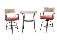 Tuinset 3-delig - barset hoog - bruin wicker + rode kussens - afbeelding 1 van  3