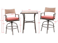 Tuinset 3-delig - barset hoog - bruin wicker + rode kussens - afbeelding 2 van  3