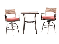 Tuinset 3-delig - barset hoog - bruin wicker + rode kussens - afbeelding 2 van  3