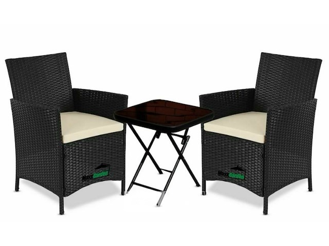 Tuinset 3-delig - rotan met kussens - zwart - afbeelding 1 van  3