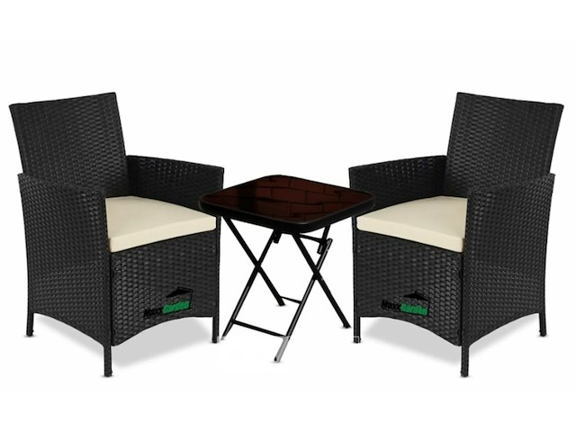 Tuinset 3 delig - rottan met kussens - zwart - afbeelding 2 van  3