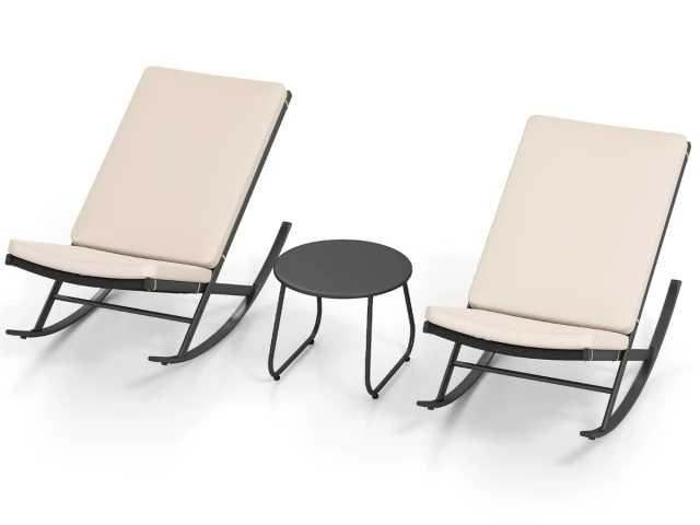 Tuinset bevat schommelstoelen en een metalen tafel met kussens - afbeelding 1 van  7
