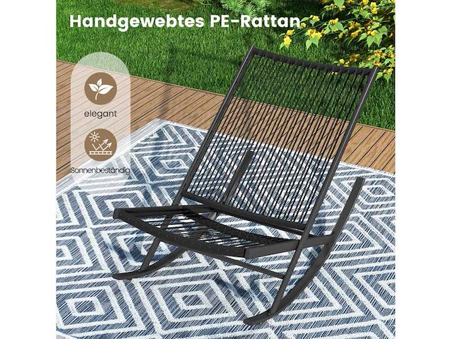 Tuinset bevat schommelstoelen en een metalen tafel met kussens - afbeelding 3 van  7
