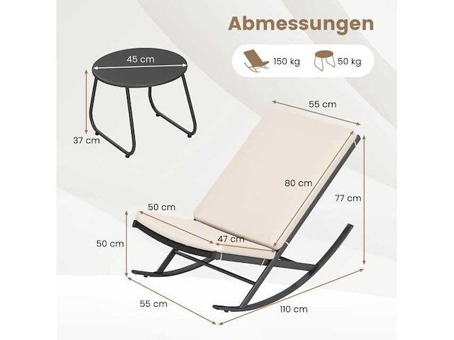 Tuinset bevat schommelstoelen en een metalen tafel met kussens - afbeelding 4 van  7