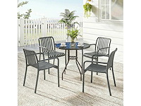 Tuinstoelen set van 4 stapelbare terrasstoelen met lattenontwerp, armleuningen, ergonomisch donkergrijs - afbeelding 1 van  5