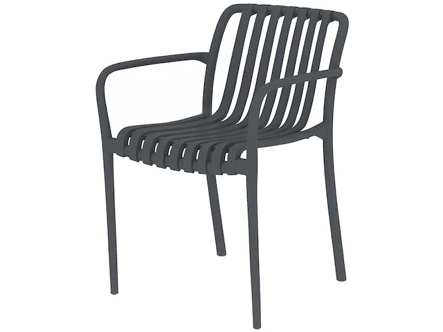 Tuinstoelen set van 4 stapelbare terrasstoelen met lattenontwerp, armleuningen, ergonomisch donkergrijs - afbeelding 2 van  5