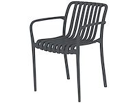 Tuinstoelen set van 4 stapelbare terrasstoelen met lattenontwerp, armleuningen, ergonomisch donkergrijs - afbeelding 2 van  5