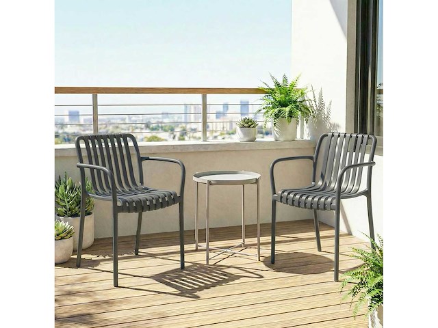 Tuinstoelen set van 4 stapelbare terrasstoelen met lattenontwerp, armleuningen, ergonomisch donkergrijs - afbeelding 5 van  5