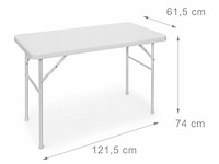 Tuintafel- 120 x 60 x 52-74 cm - opvouwbaar - kunststof - metaal - rechthoek - wit - hoogte instelbaar - afbeelding 2 van  3
